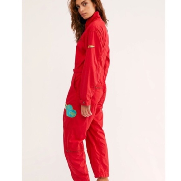 Free People Lena Flight Red Utility Jumpsuit sz Small - Picture 11 of 11